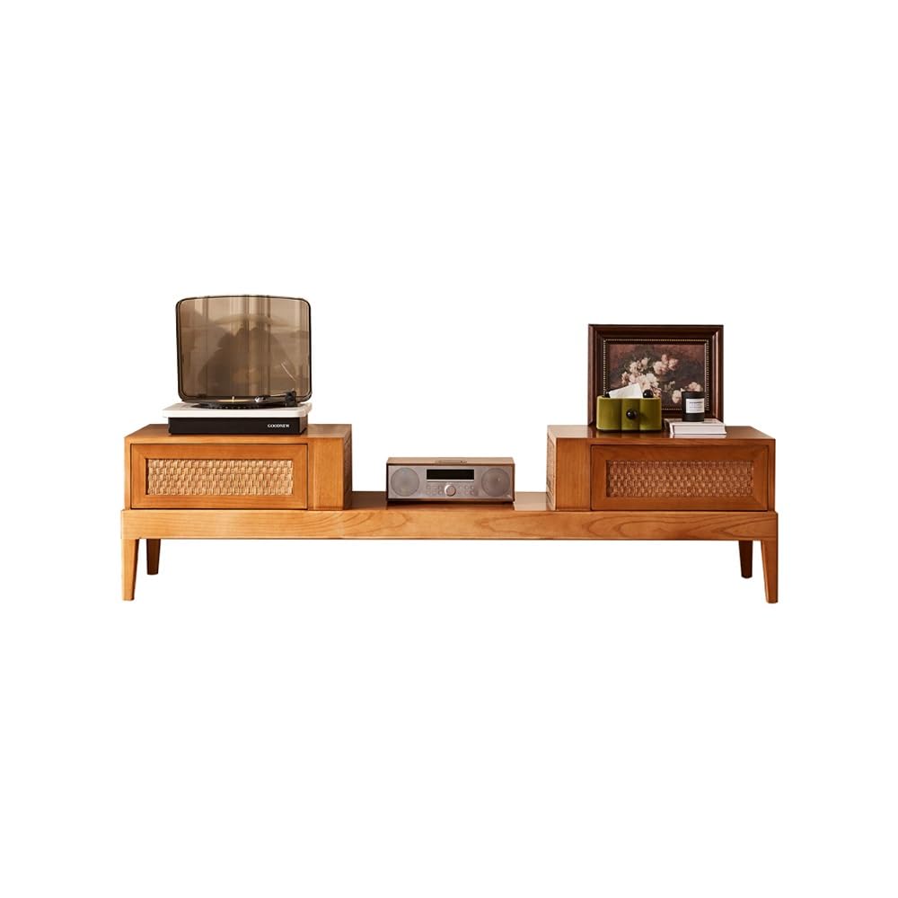 180cm Solid Wood Rattan TV Stand with Storage Cabinet