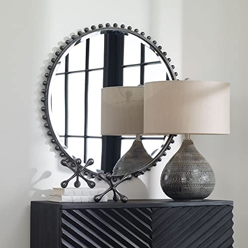 Uttermost Taza Distressed Black 32" Round Wall Mirror