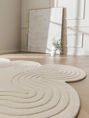 Sage Green Hand Tufted Wave Pattern Rug for Living Room