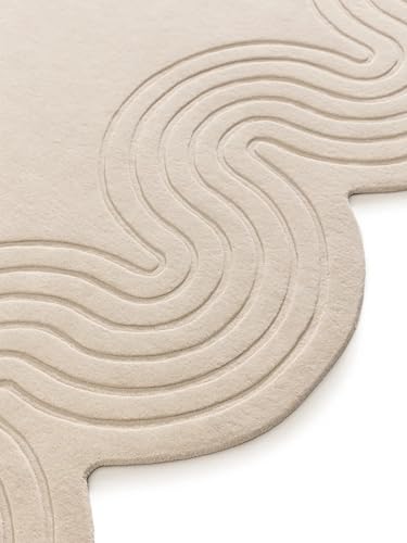 Sage Green Hand Tufted Wave Pattern Rug for Living Room