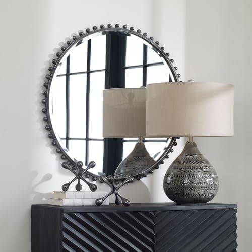 Uttermost Taza Distressed Black 32" Round Wall Mirror