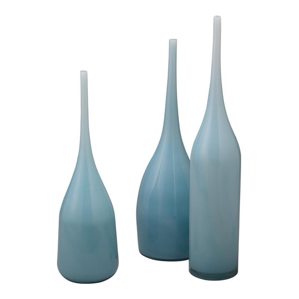Set of 3 Blue Glass Decorative Vases for Home Decor