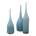 Set of 3 Blue Glass Decorative Vases for Home Decor