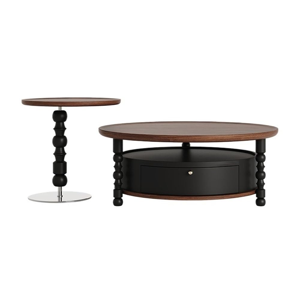 Round Coffee Side Table Set with Drawer Storage for Living Room Decor