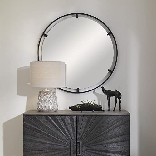 Uttermost Cashel Satin Black 34" Round Wall Mirror