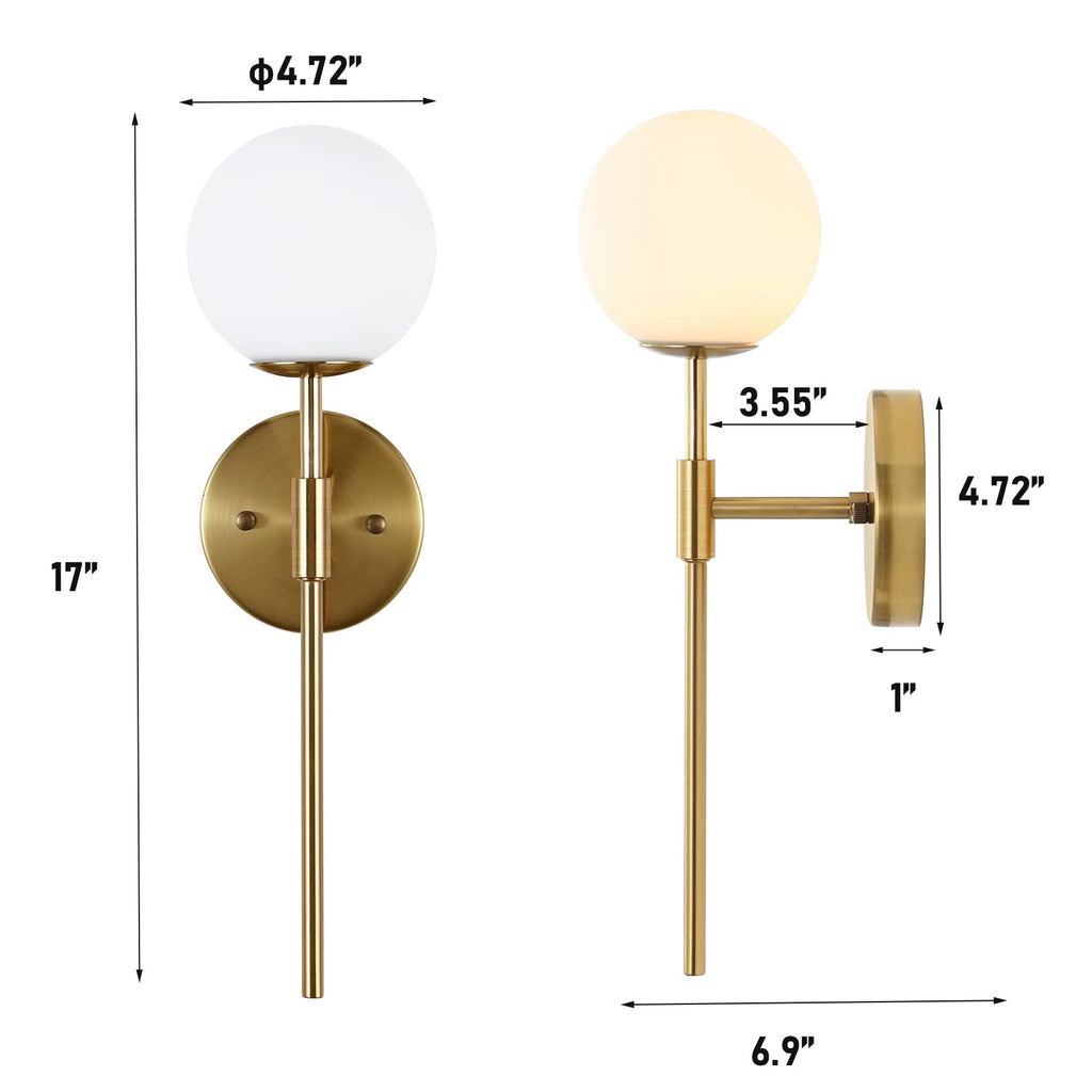 BYOLIIMA Gold Wall Sconce Set of 2 with White Globe Glass Shades