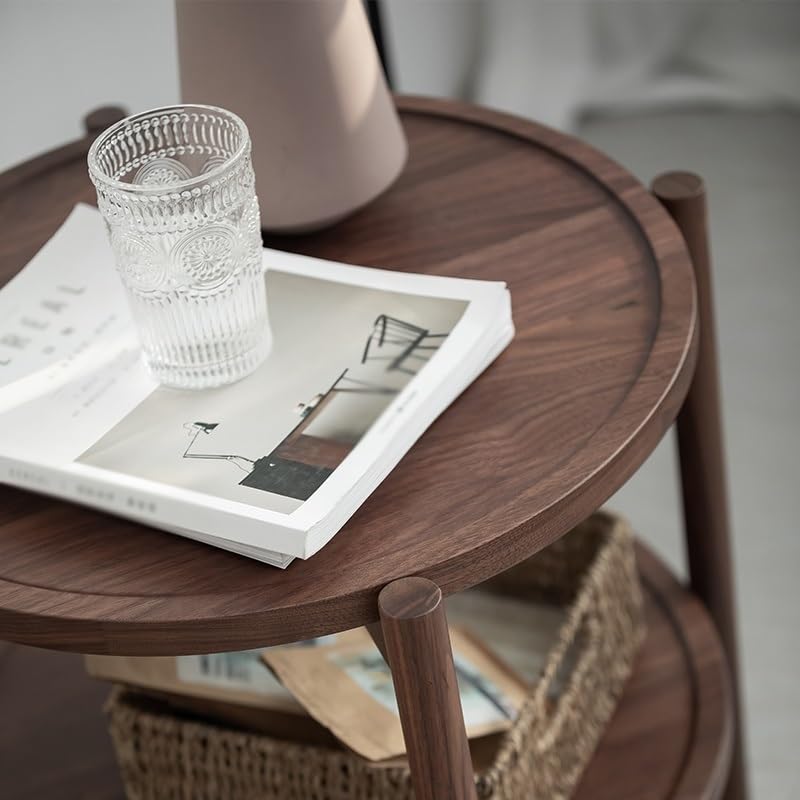 Rustic Wooden Round Side Table for Living Room Corner Decor