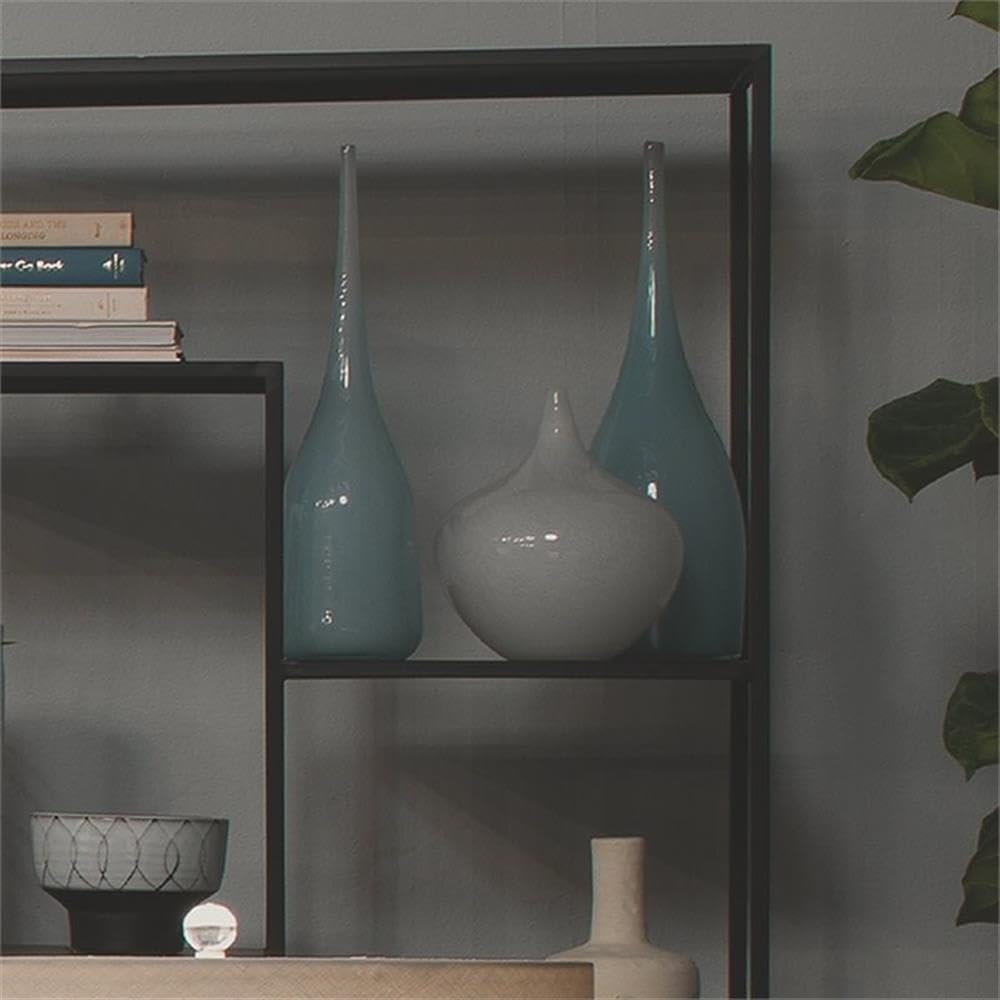 Set of 3 Blue Glass Decorative Vases for Home Decor