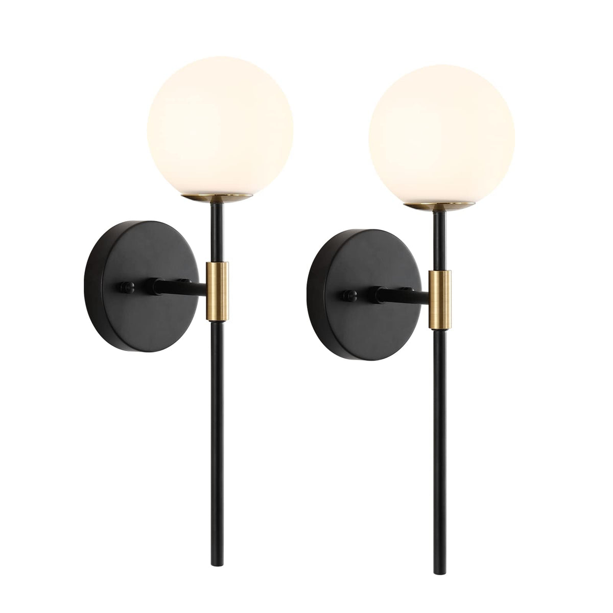 BYOLIIMA Gold Wall Sconce Set of 2 with White Globe Glass Shades
