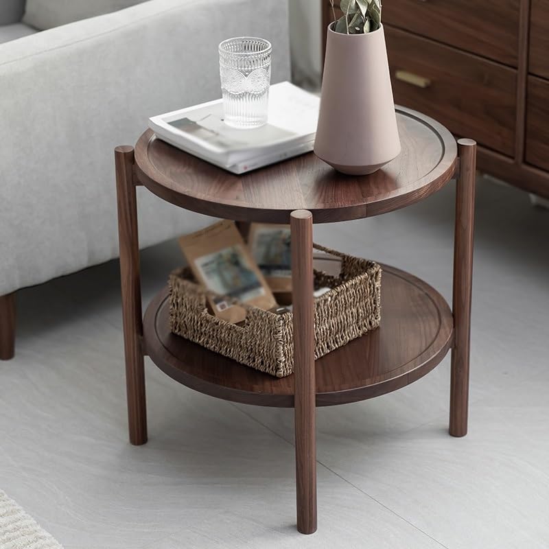Rustic Wooden Round Side Table for Living Room Corner Decor