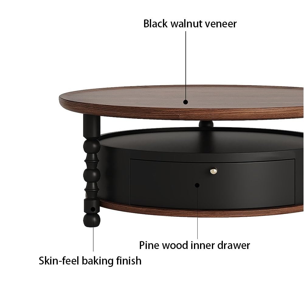 Round Coffee Side Table Set with Drawer Storage for Living Room Decor