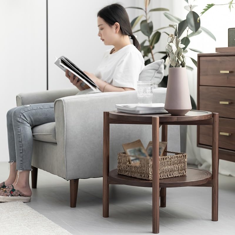 Rustic Wooden Round Side Table for Living Room Corner Decor