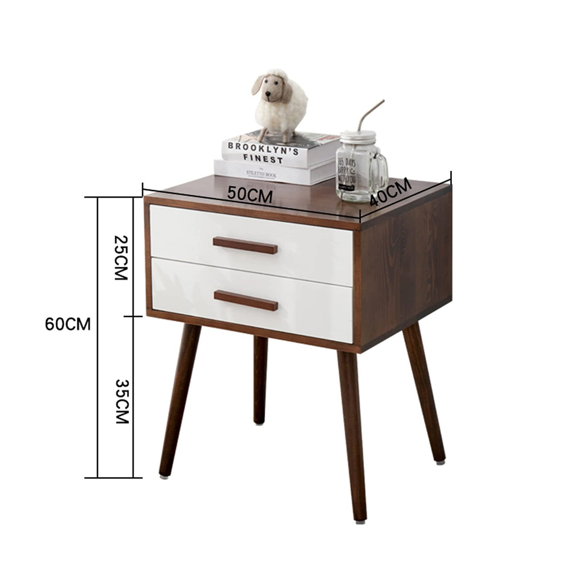 Modern Wooden Nightstand with 2 Drawers for Bedroom