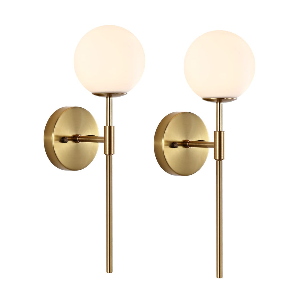 BYOLIIMA Gold Wall Sconce Set of 2 with White Globe Glass Shades