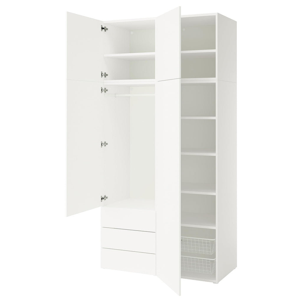 White Wardrobe with 4 Doors and 3 Drawers 120x57x241cm
