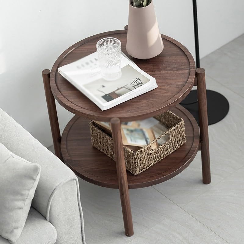 Rustic Wooden Round Side Table for Living Room Corner Decor