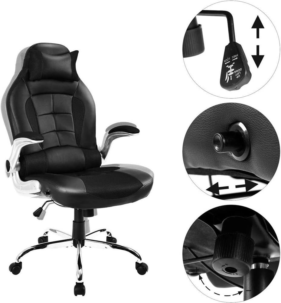 High Back Leather Office Chair with Reclining Function for Home Office