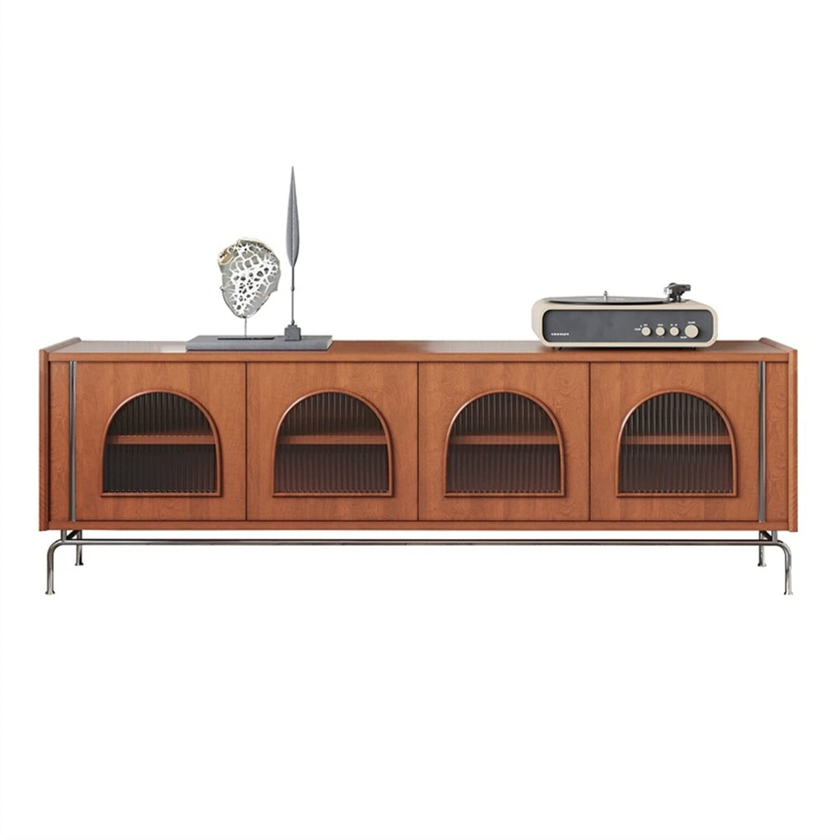 180cm Vintage TV Stand with Glass Door Storage Cabinet and Metal Legs