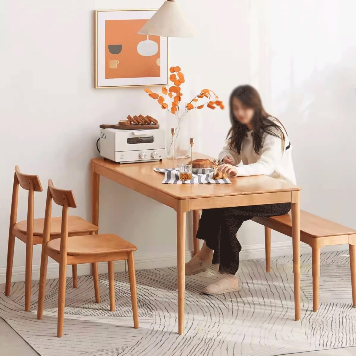Solid Wood Rectangular Dining Table for Home and Office