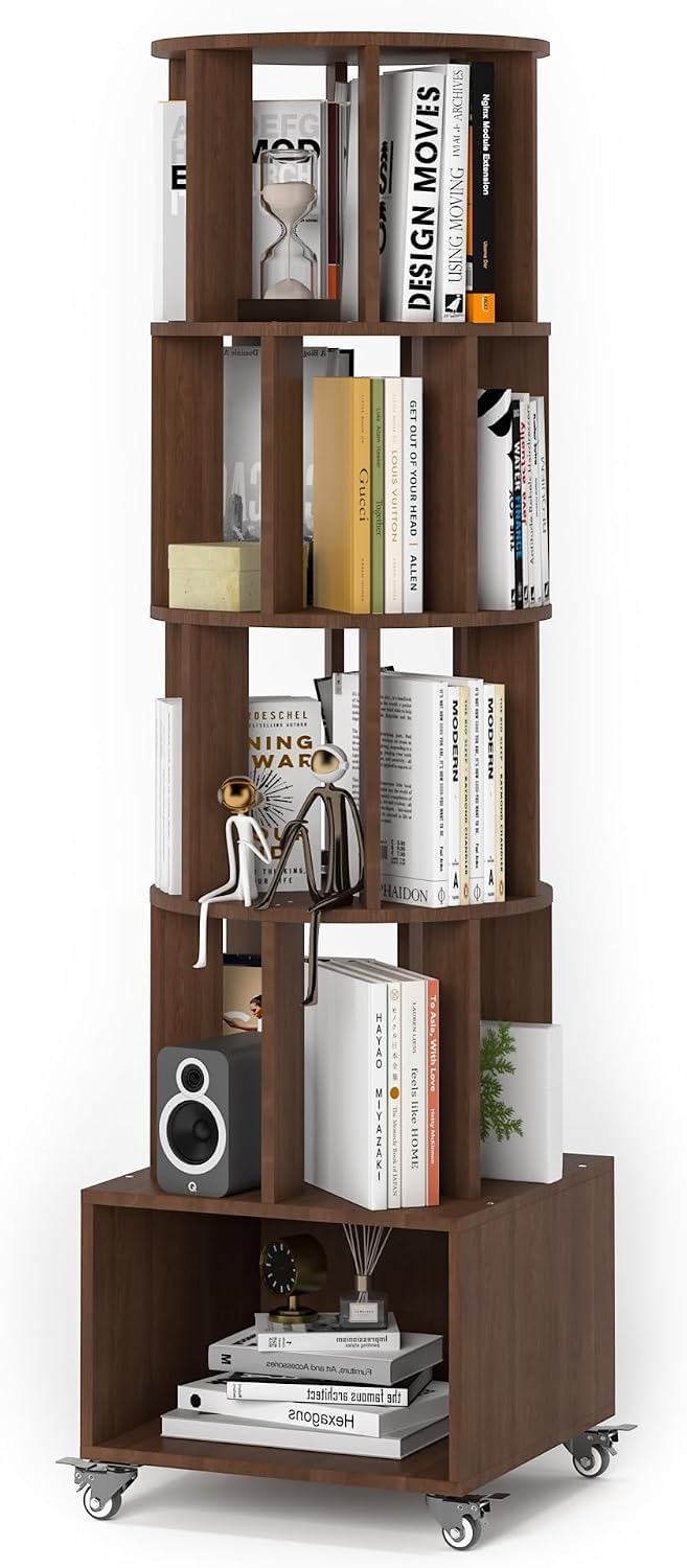 5 Tier Rotating Corner Bookshelf for Home Storage