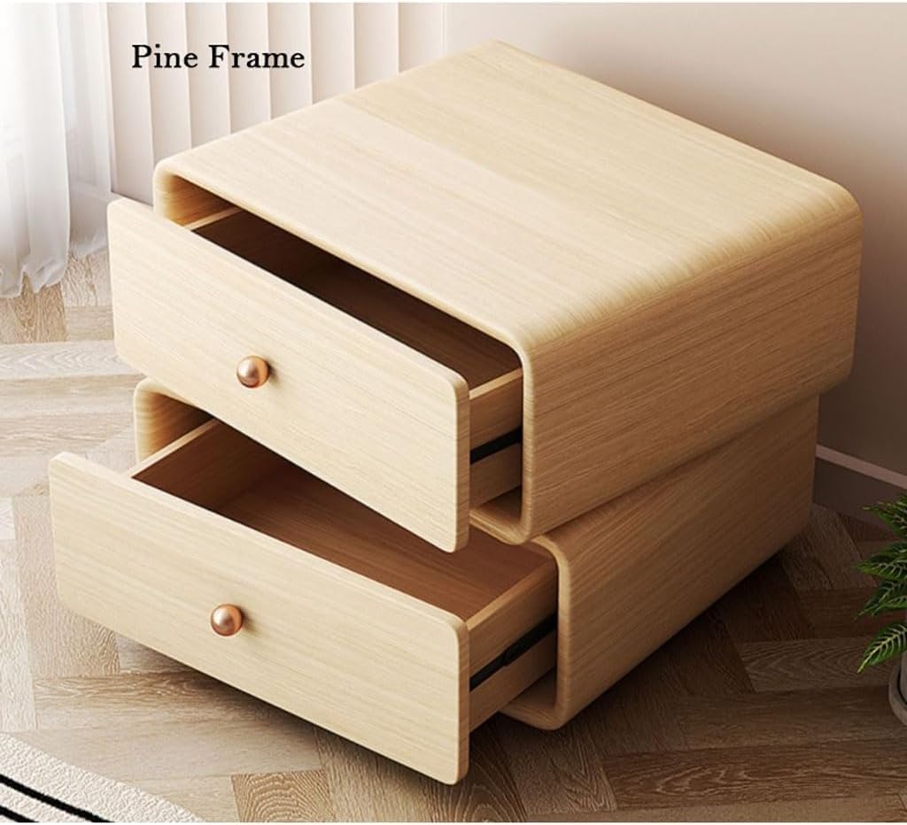 Modern Rotatable Nightstand with 2 Drawers for Bedroom Storage