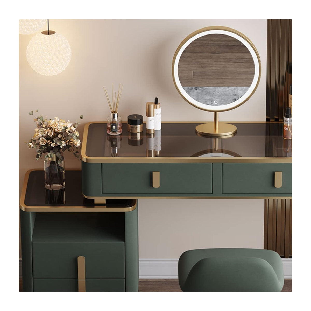 Modern Wooden Vanity Dresser with LED Mirror and Drawers for Bedroom