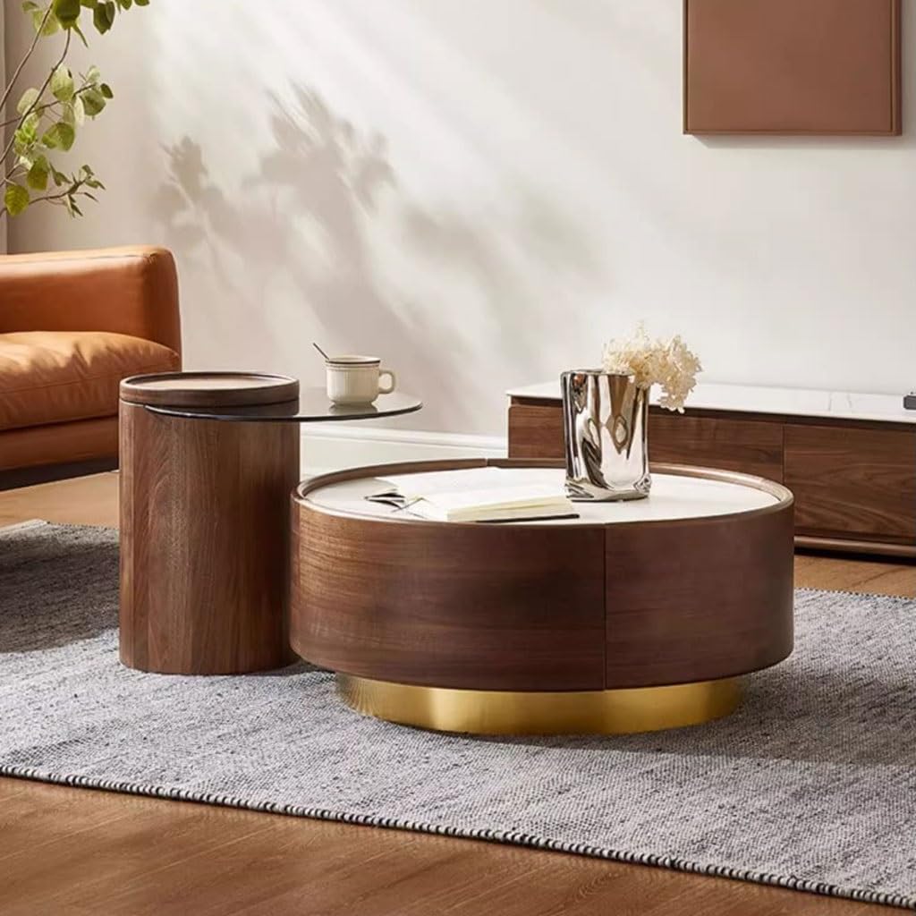 Solid Wood Round Coffee Table for Living Room & Home Decor