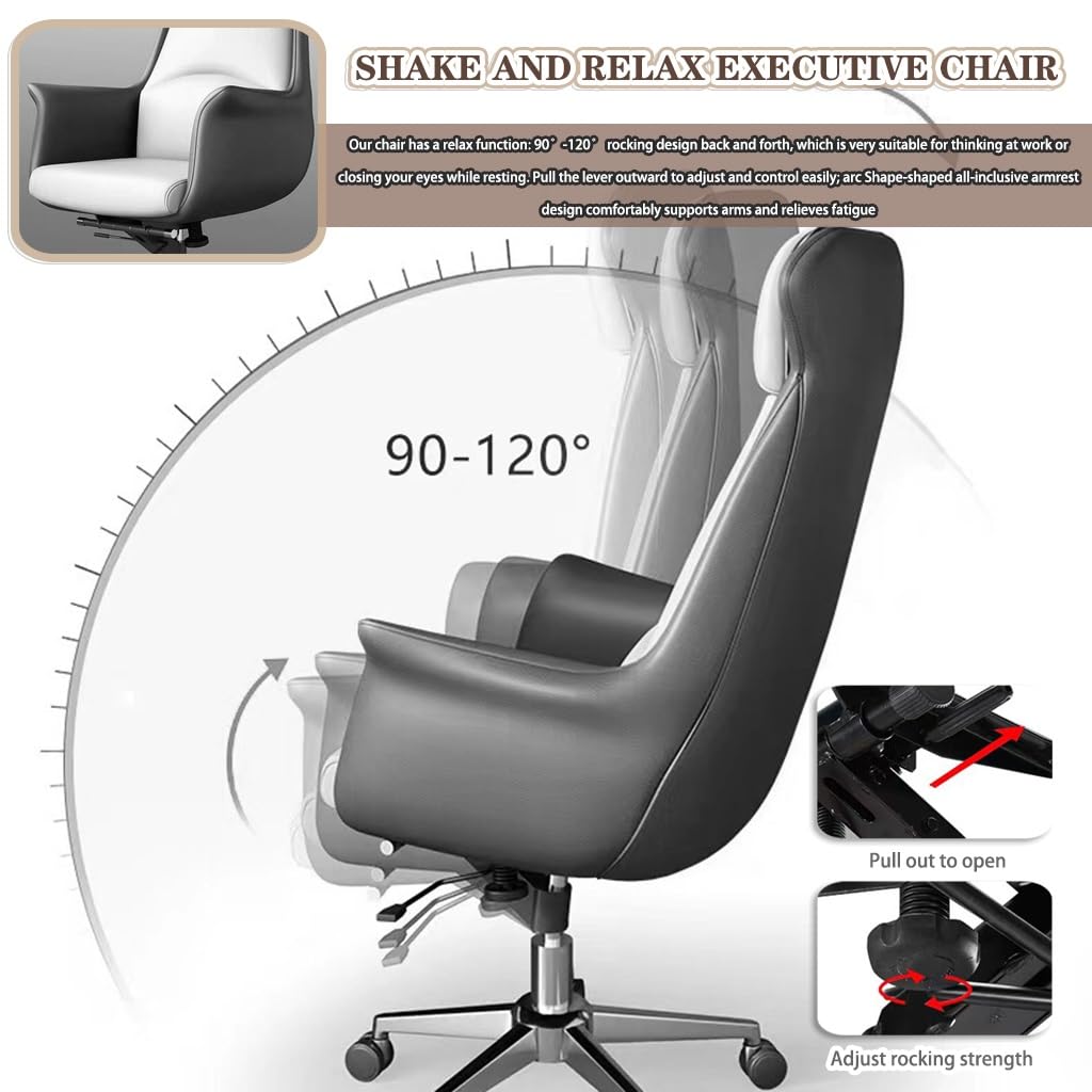 Cowhide Executive Office Chair with Lift and Rotation Function