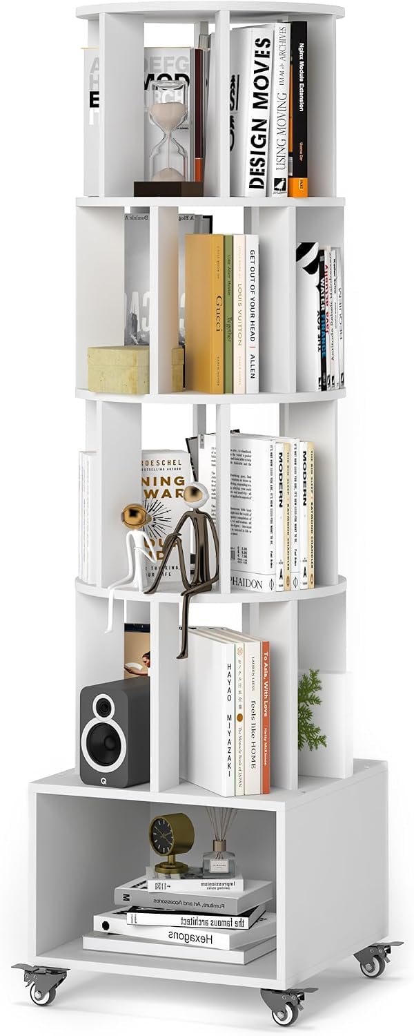 5 Tier Rotating Corner Bookshelf for Home Storage