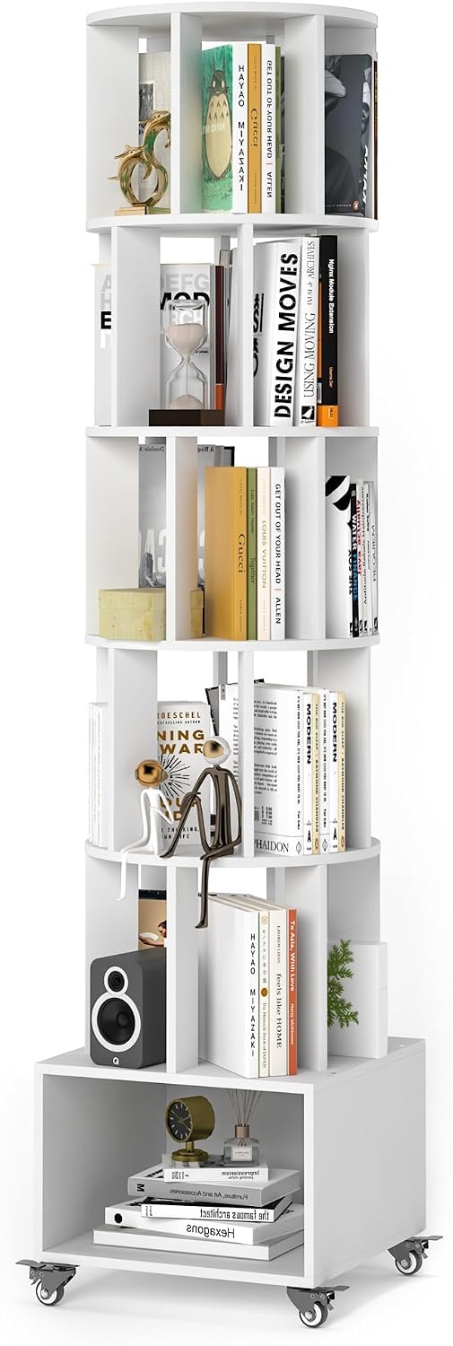 5 Tier Rotating Corner Bookshelf for Home Storage