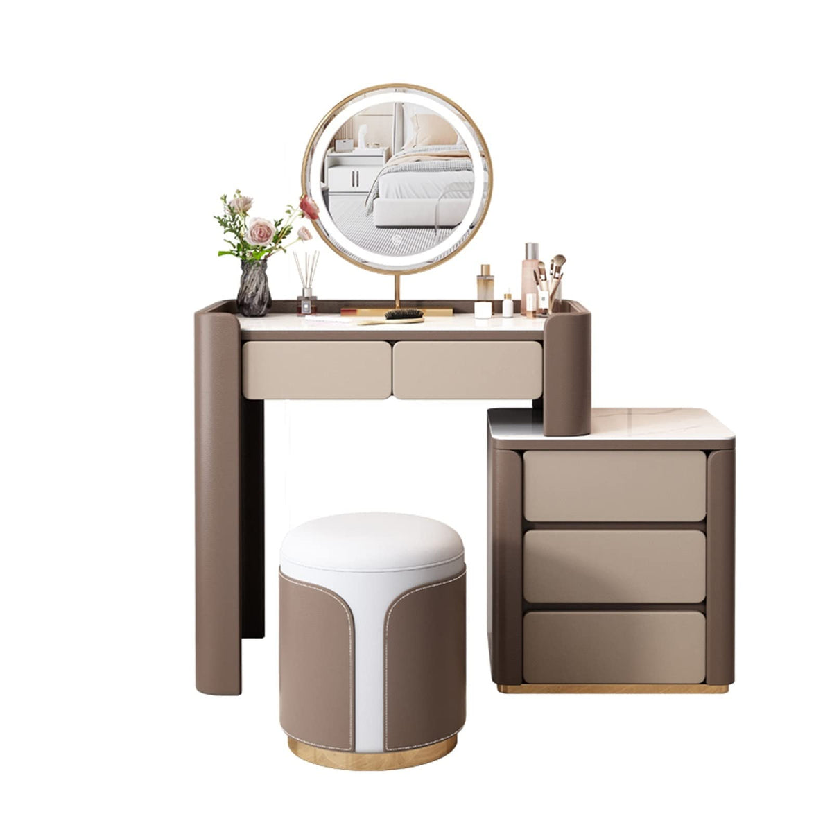 120cm Wooden Vanity Dresser with Mirror and Storage Drawers for Bedroom