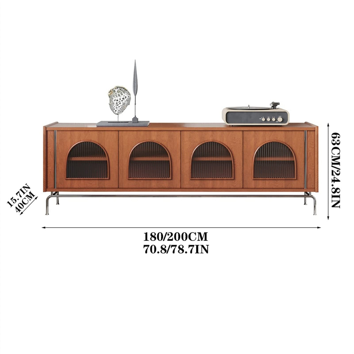 180cm Vintage TV Stand with Glass Door Storage Cabinet and Metal Legs
