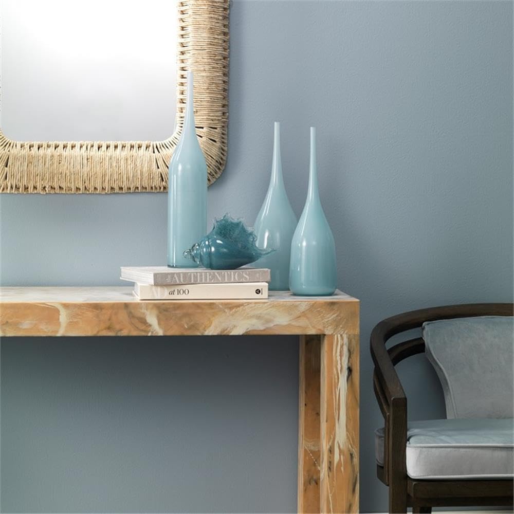 Set of 3 Blue Glass Decorative Vases for Home Decor