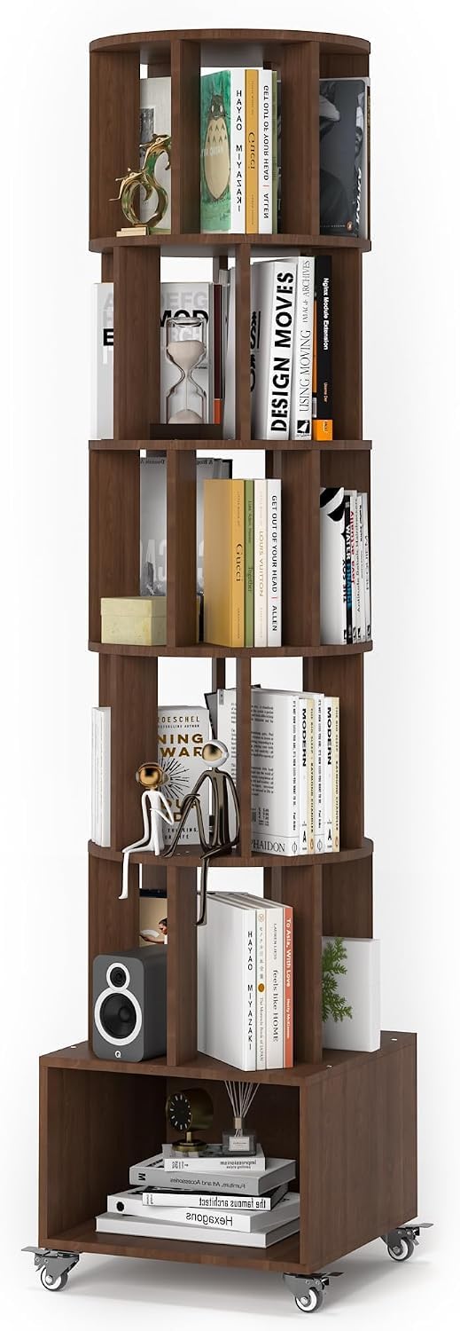 5 Tier Rotating Corner Bookshelf for Home Storage