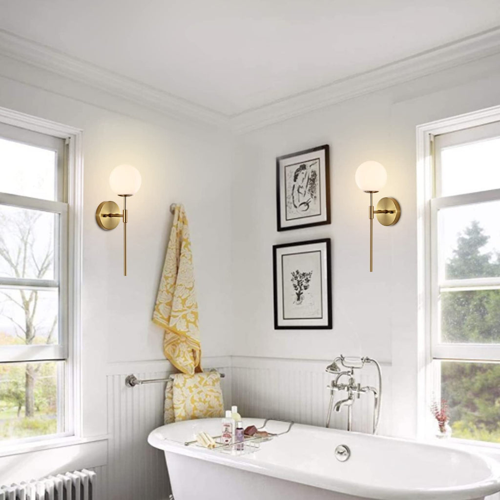 BYOLIIMA Gold Wall Sconce Set of 2 with White Globe Glass Shades