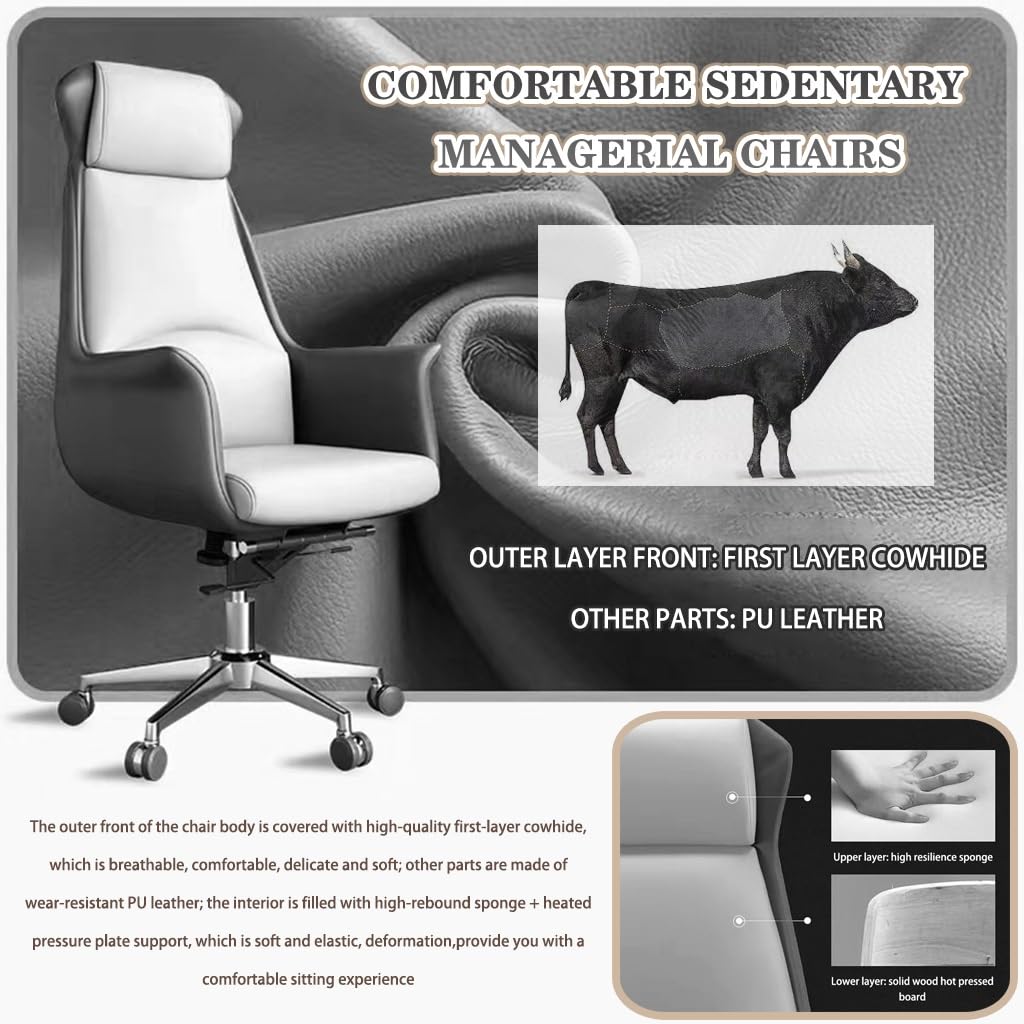 Cowhide Executive Office Chair with Lift and Rotation Function