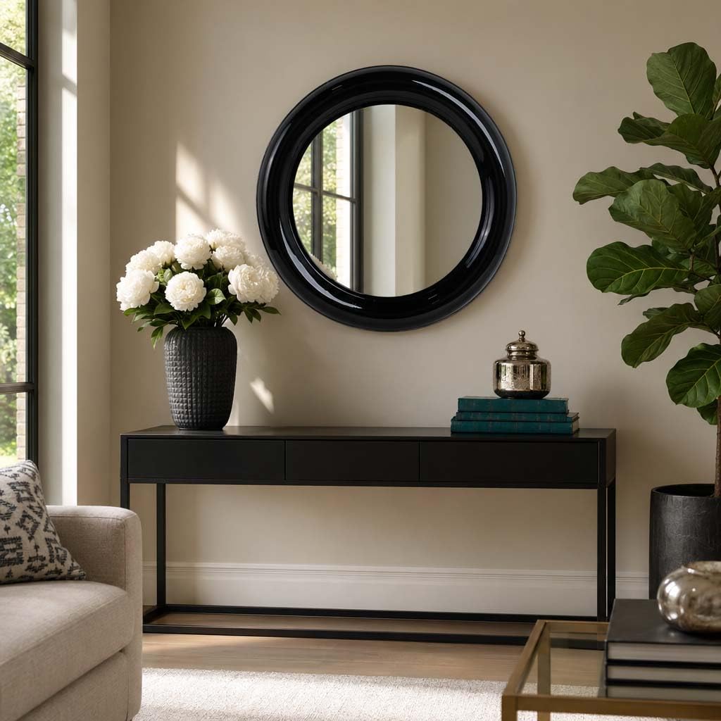 36" Round Metal Frame Wall Mirror for Living Room and Bedroom