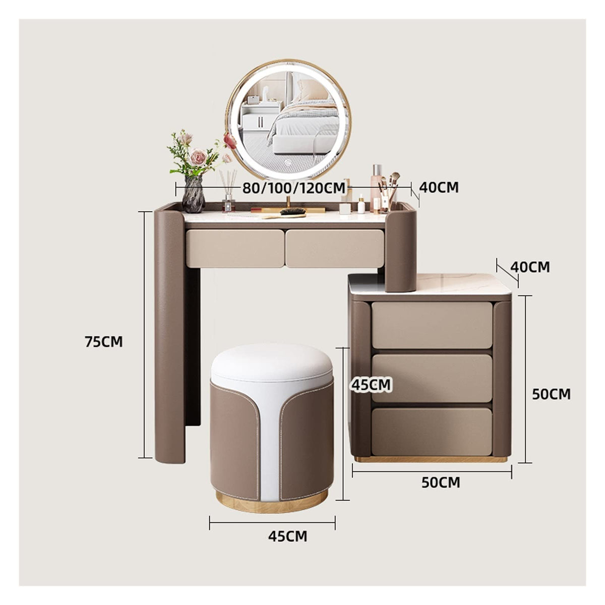 120cm Wooden Vanity Dresser with Mirror and Storage Drawers for Bedroom