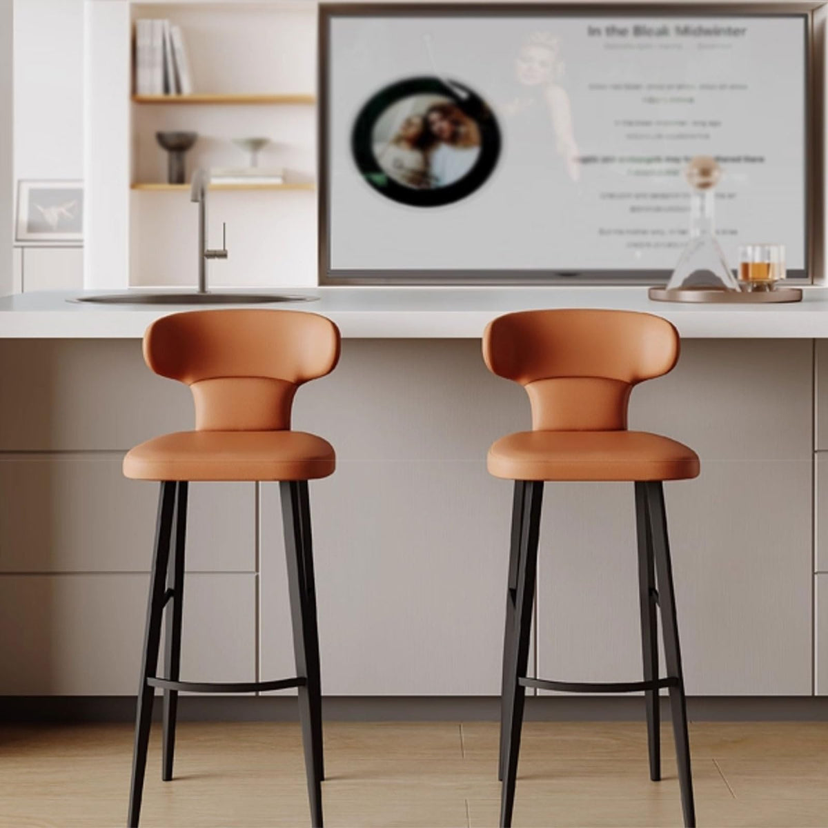 PU Leather Bar Stool with Metal Legs for Kitchen and Cafe