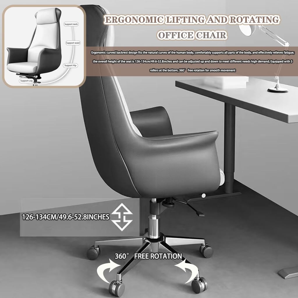 Cowhide Executive Office Chair with Lift and Rotation Function
