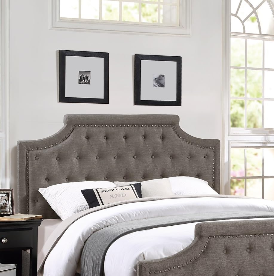 Brown King Size Upholstered Bed with Button Tufted Headboard & Footboard