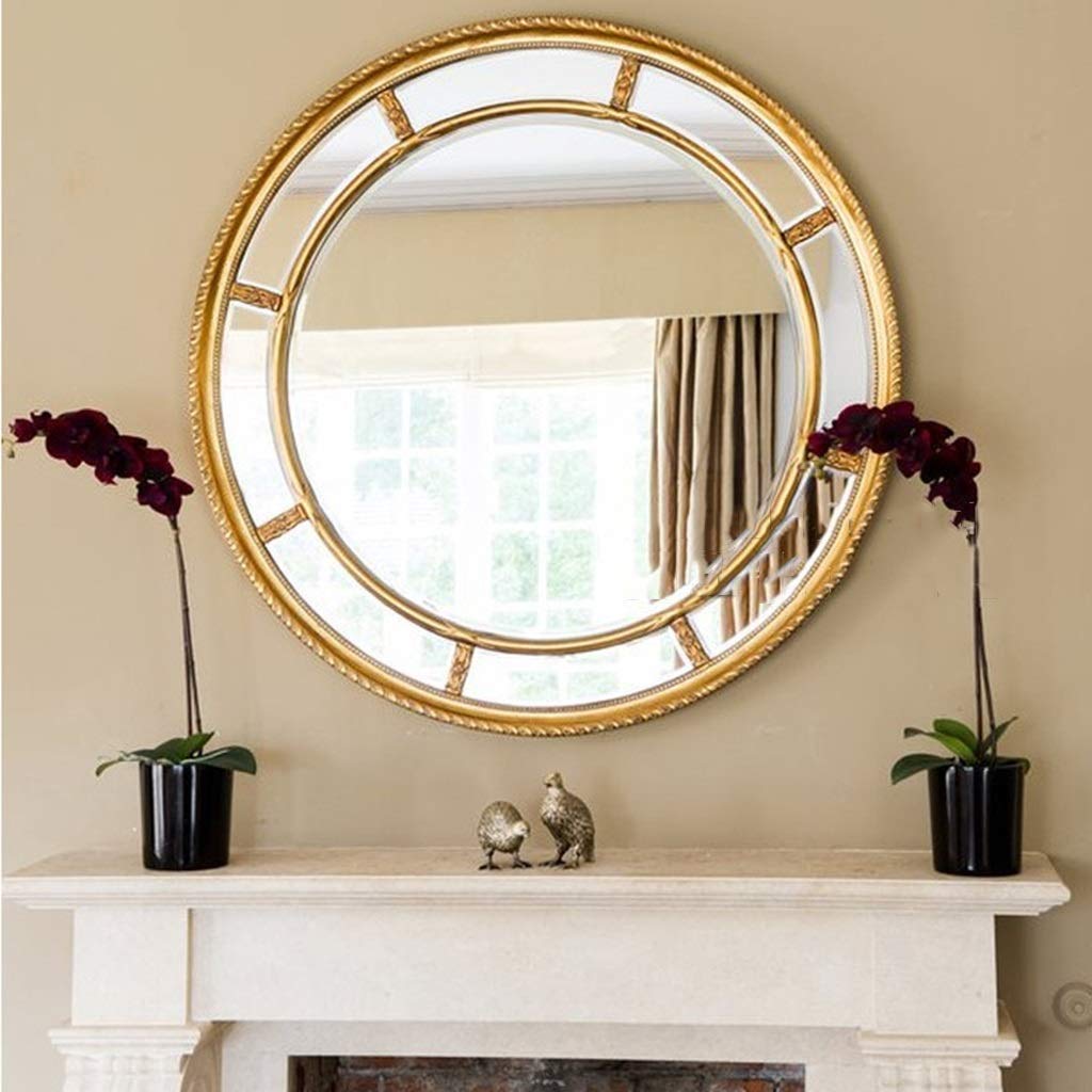 Round Gold Metal Lattice Wall Mirror for Bedroom and Home Decor