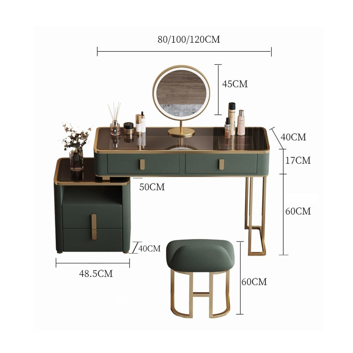 Modern Wooden Vanity Dresser with LED Mirror and Drawers for Bedroom