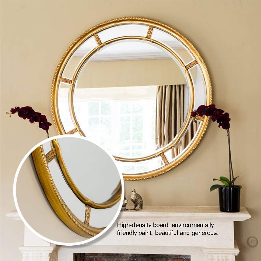 Round Gold Metal Lattice Wall Mirror for Bedroom and Home Decor