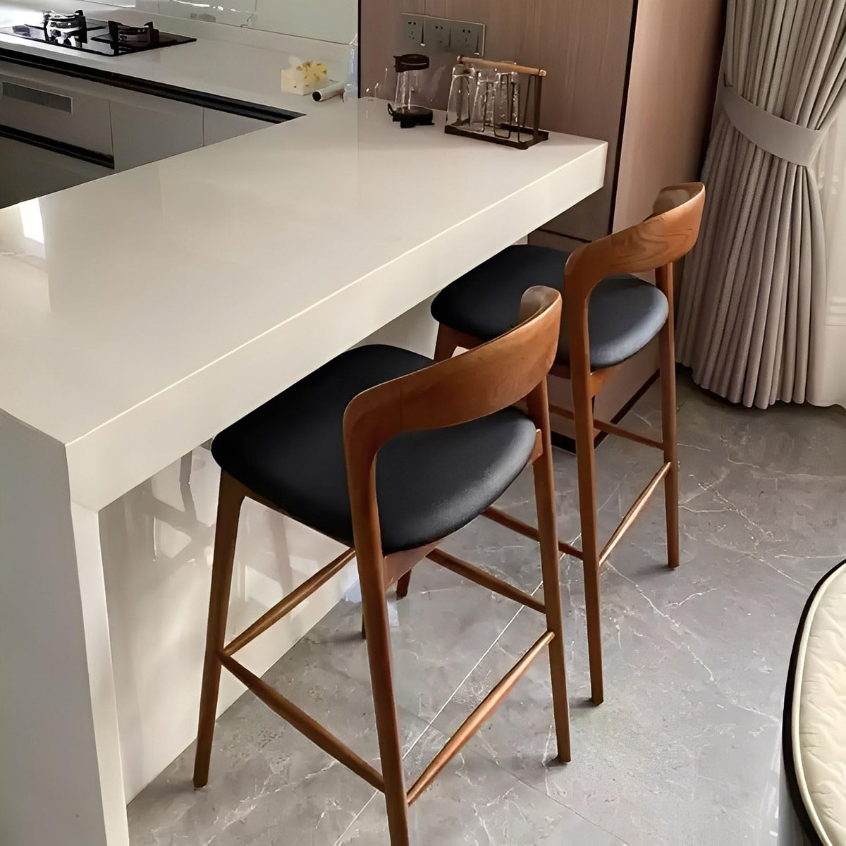 Mid Century Wood Bar Stool with Cushion Seat for Kitchen Counter