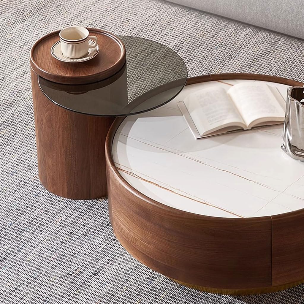 Solid Wood Round Coffee Table for Living Room & Home Decor