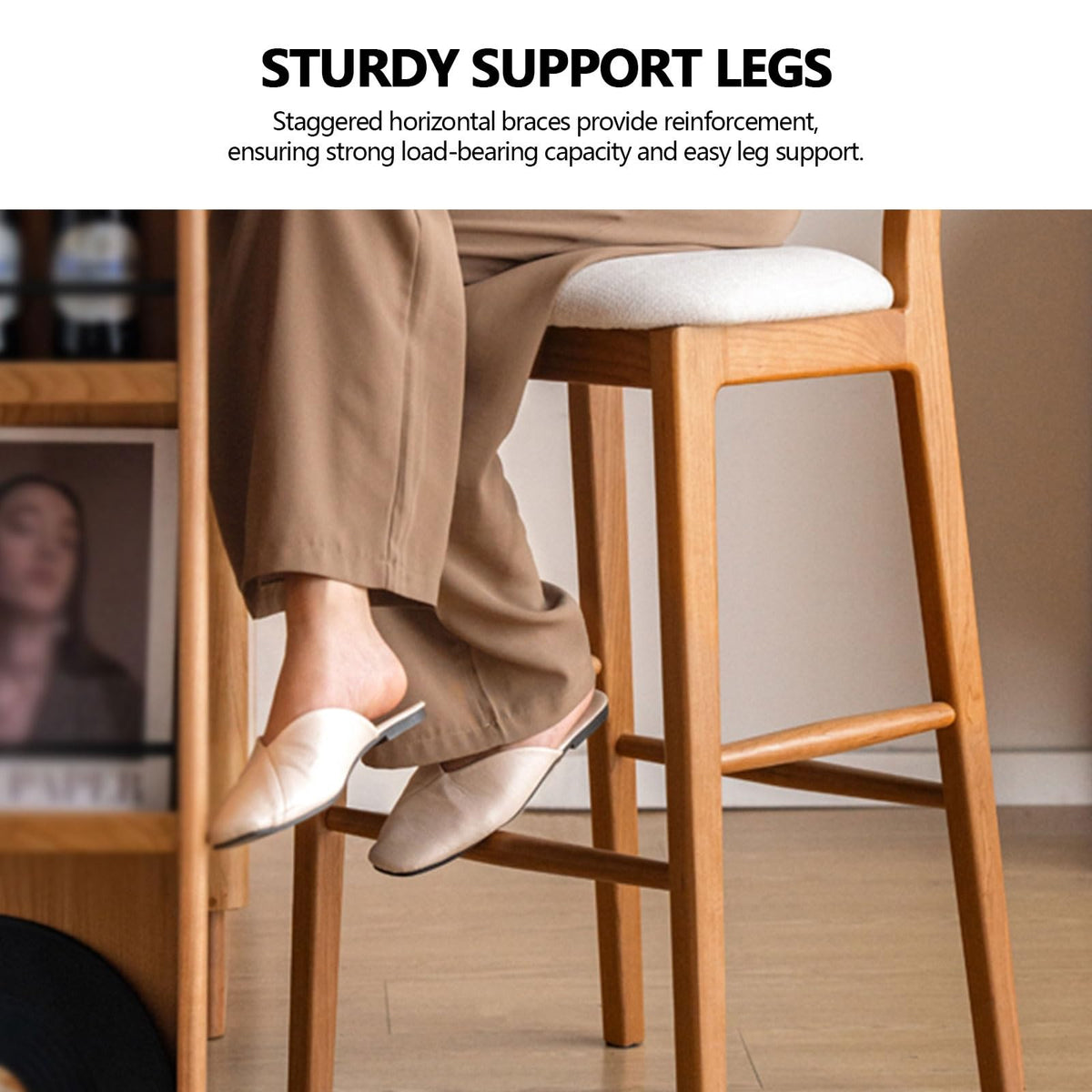 Solid Wood Counter Height Bar Stool for Kitchen and Home Bar