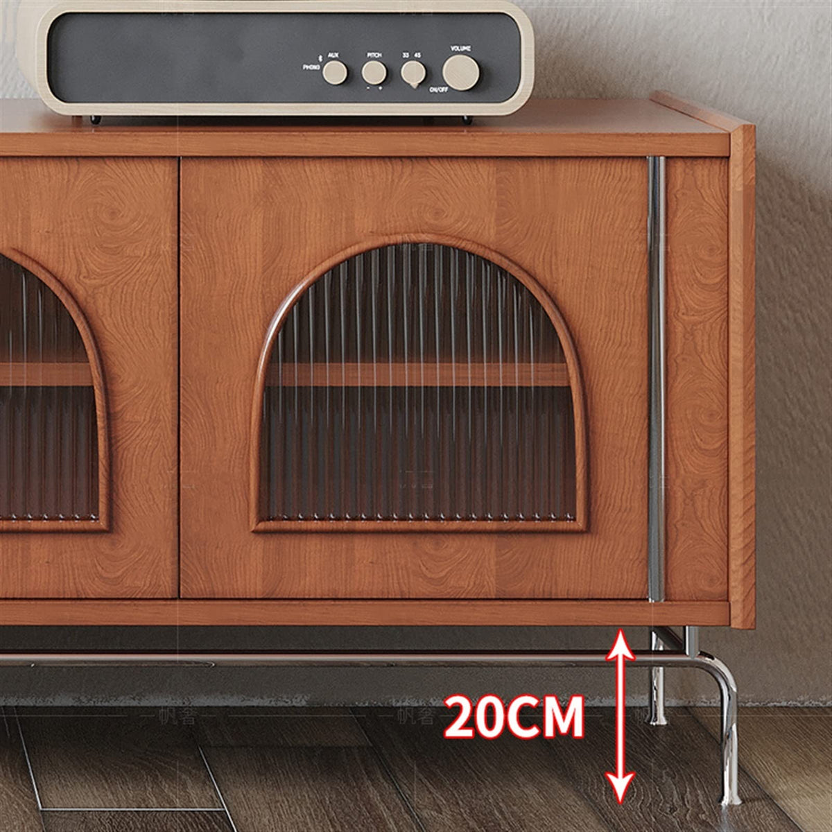 180cm Vintage TV Stand with Glass Door Storage Cabinet and Metal Legs