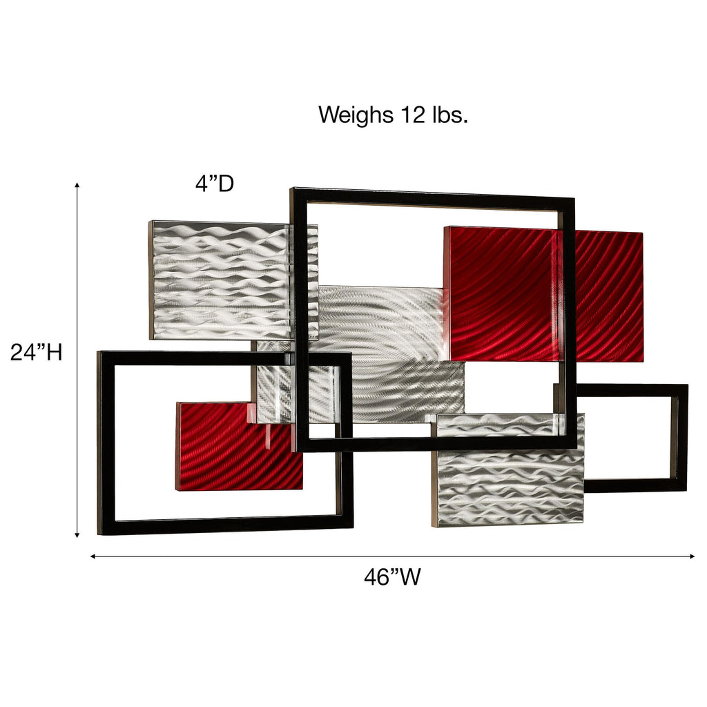 Framed Array Metal Wall Decor Sculpture, Red, Silver, & Black