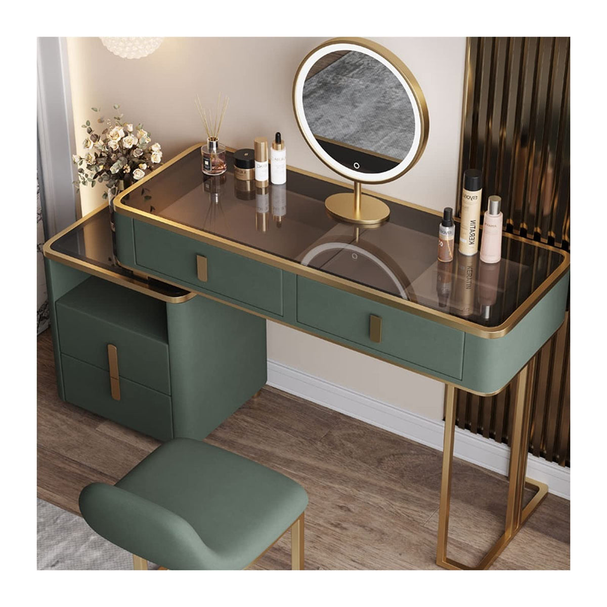 Modern Wooden Vanity Dresser with LED Mirror and Drawers for Bedroom